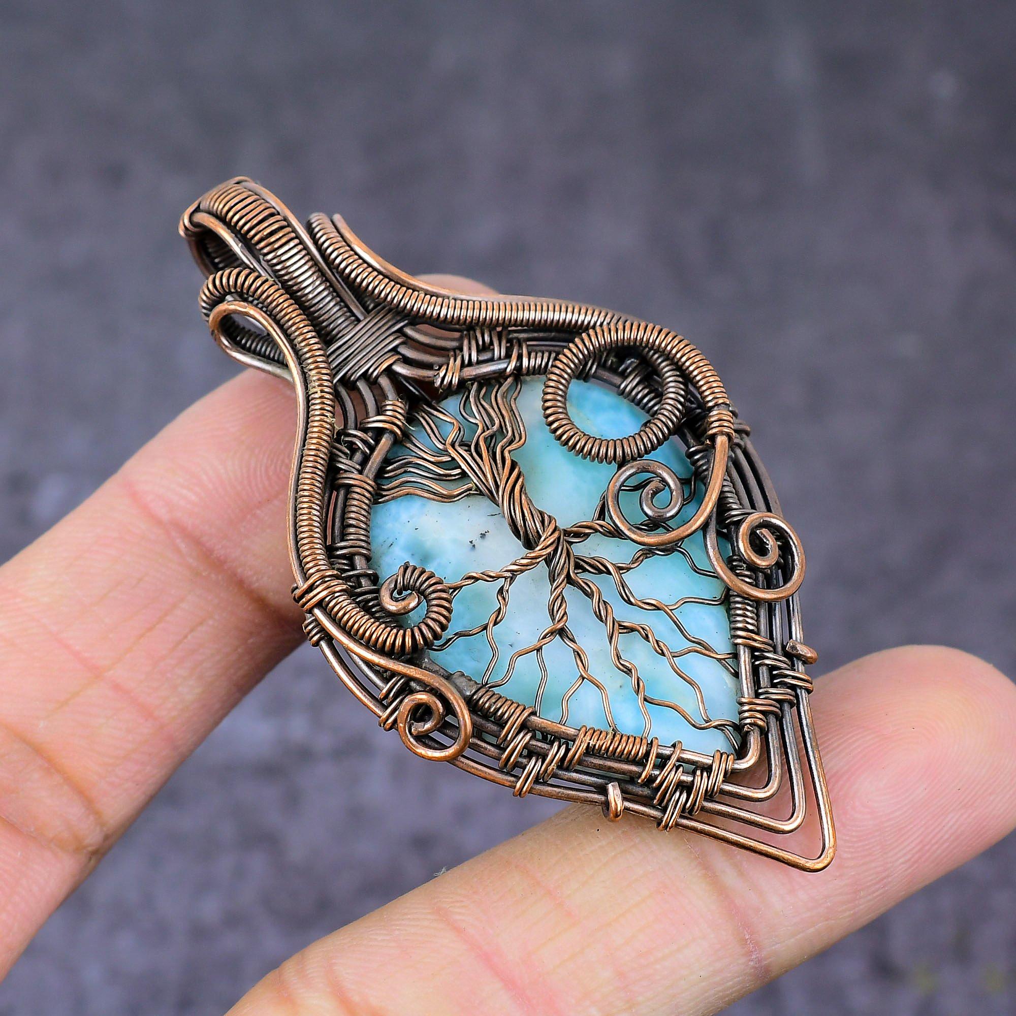 

Republic Larimar Handmade Copper Wire Wrap Tree Of Life Pendant 2.68 W4l12