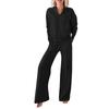 Women's Casual V-Neck Long Sleeve Loose Top Wide Leg Pants Two-Piece Set