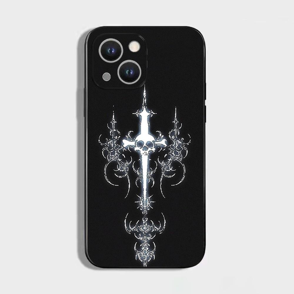 Cyber Sigil Cross line Phone Case For iPhone 16,15,14,13,12,11 Plus,Pro Max,XS,X,XR,SE,Mini,8,7,Soft Silicone Black Cover