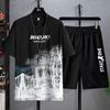 Men Loose T-shirt Shorts Fitness Set Leisure Outfit Simple Elastic Waistband Mid-rise Casual Outfit Streetwear Plus Size