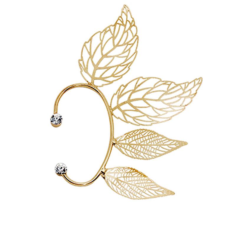 Vintage Leaf Ear Cuff Wedding Elf Maple Leaves Hollowed Crystal Fairy Earrings Clips for Women Boho No Piercing Earring Jewelry