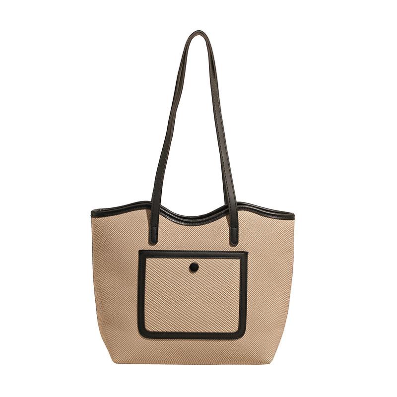 2025 new simple casual lazy texture commuter contrasting color splicing women's tote bag shoulder bag