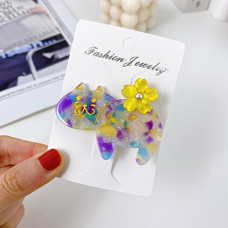 

6cm Trendy Acetate Hair Clips Fresh Cartoon Cat Patterns Ideal For Girls Fashionable Vibrant Purple