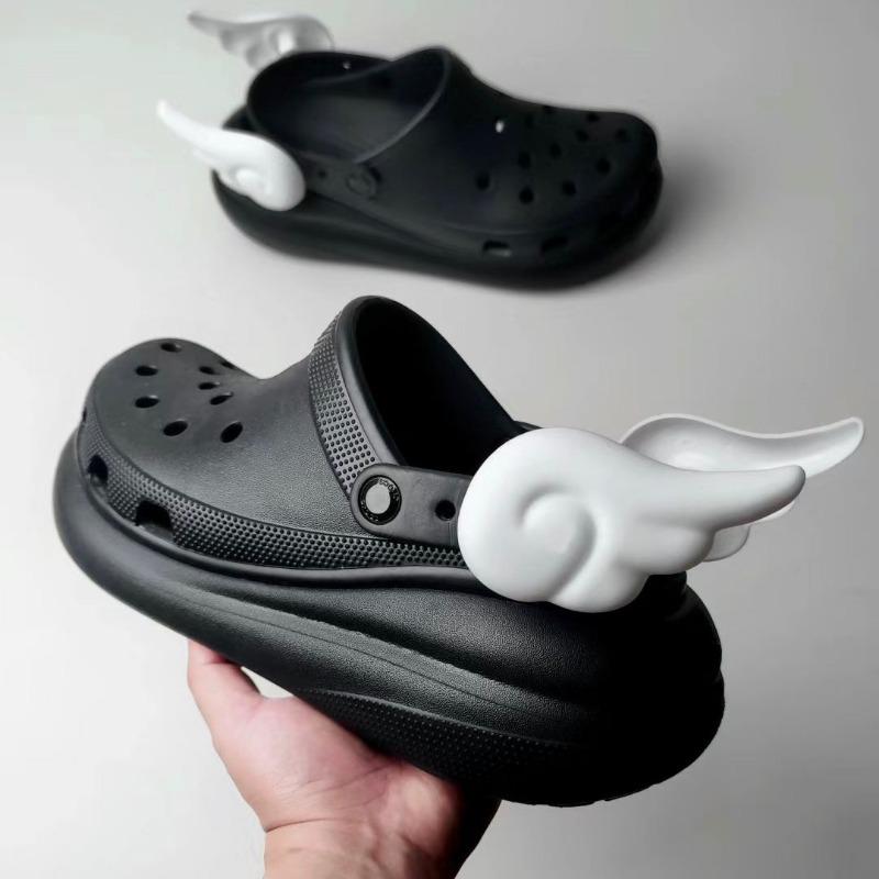 2PCS Fashion Shoe Charms Set Accessories Hole Shoe Buckle Lovely Angel Wings Black White Cartoon DIY 3D Shoes Decorations Gift