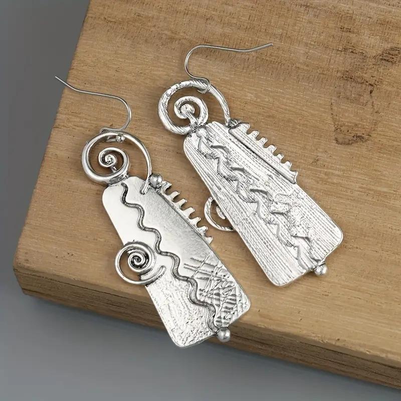 Pendientes Colgantes de Forma Geométrica Vintage con Patrón Espiral Estilo Bohemio Retro Joyería Color Plata Souvenir Turístico de Moda