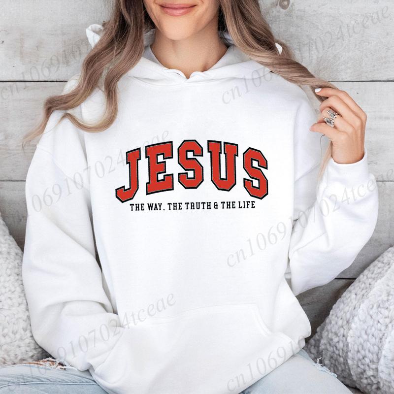 Jesus Fashion Hoodies Sweatshirt The Way The Truth The Life Printed Autumn Winter Hoodie Bible Verse Hooded Casual Sportswear