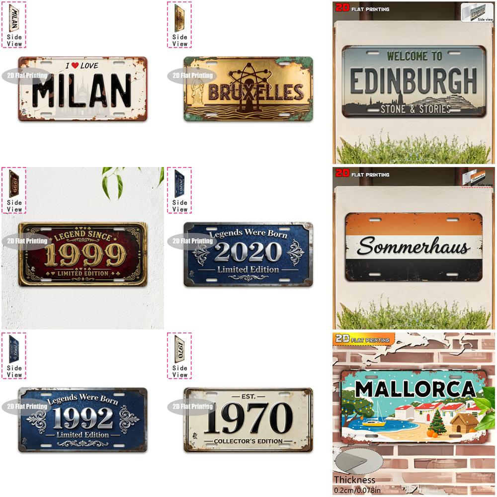 Vintage City Scenery Year Letter Slogan License Plate Metal Tin Sign Retro Wall Decor For Bar Cafe Home Garden