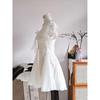 French gentle and sweet wind mesh stitching beautiful and unique temperament waist puffy short skirt jacquard short sleeve dress
