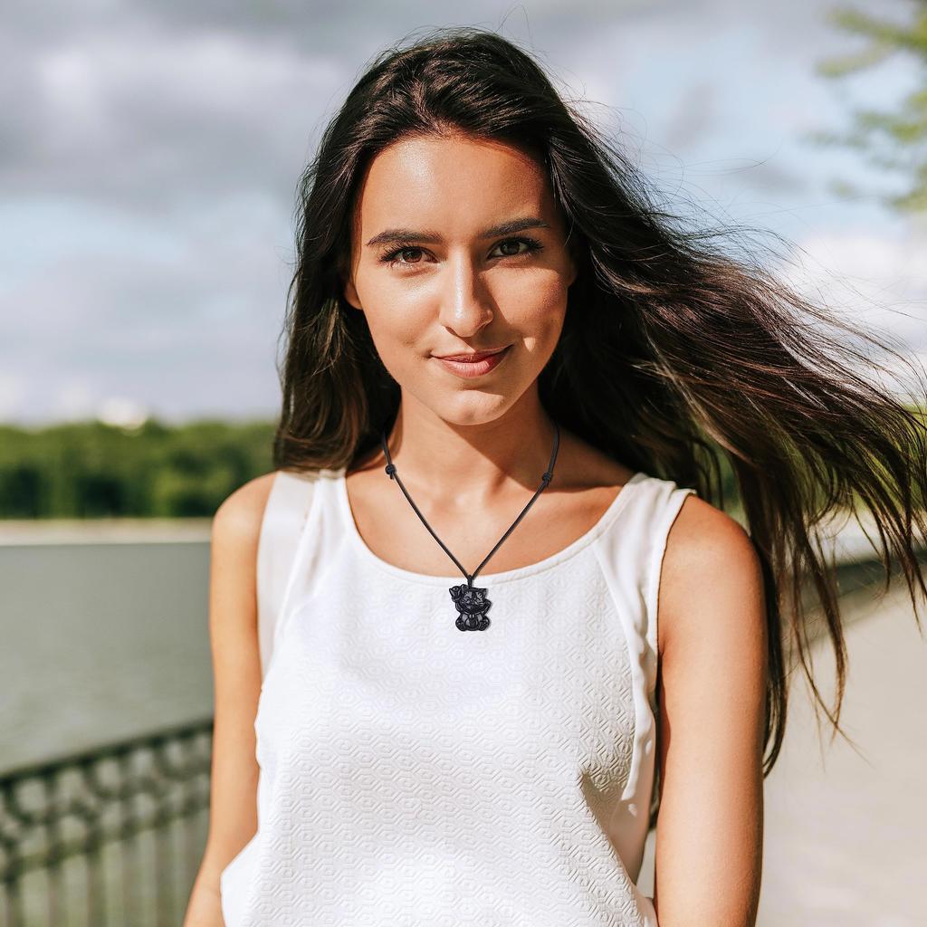 Glückskatze Obsidian Glückskraft Stein Halskette Unisex [Koai]