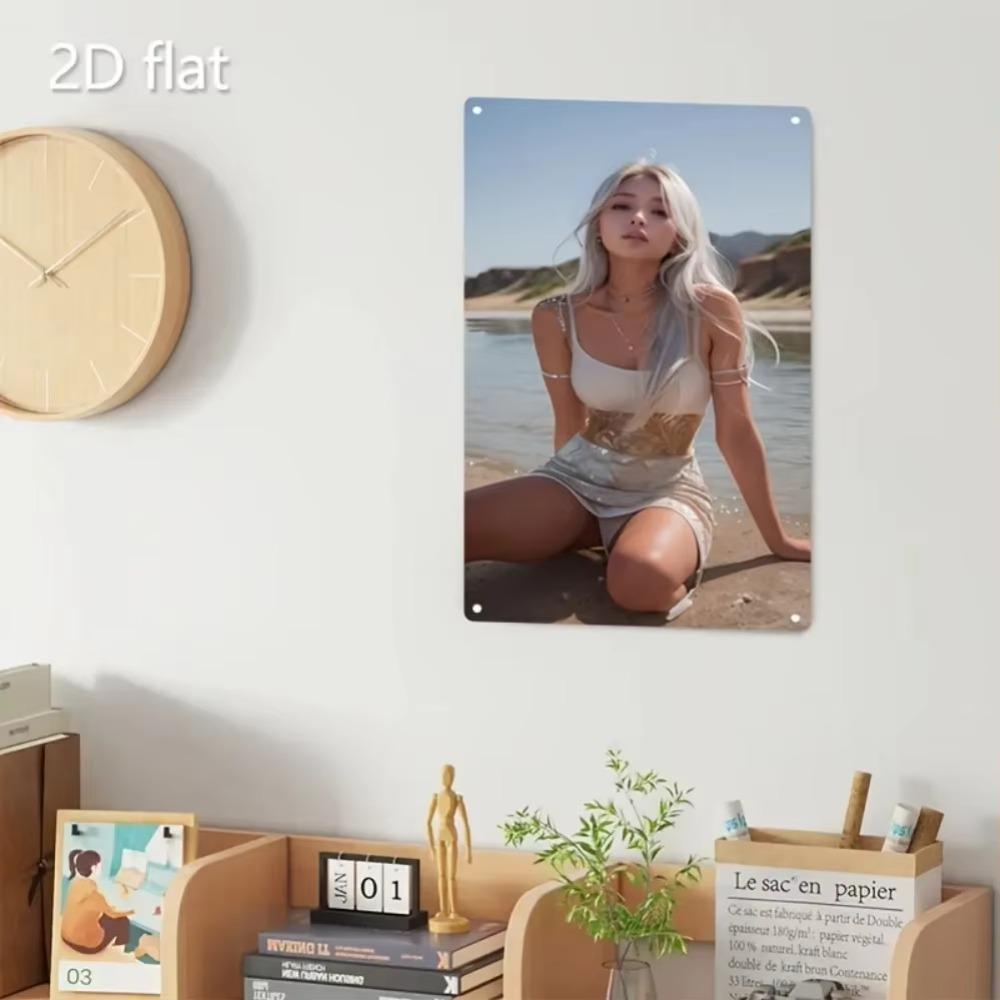 Metal Wall Art Vintage Woman White Dress Gold Accents Home Decor