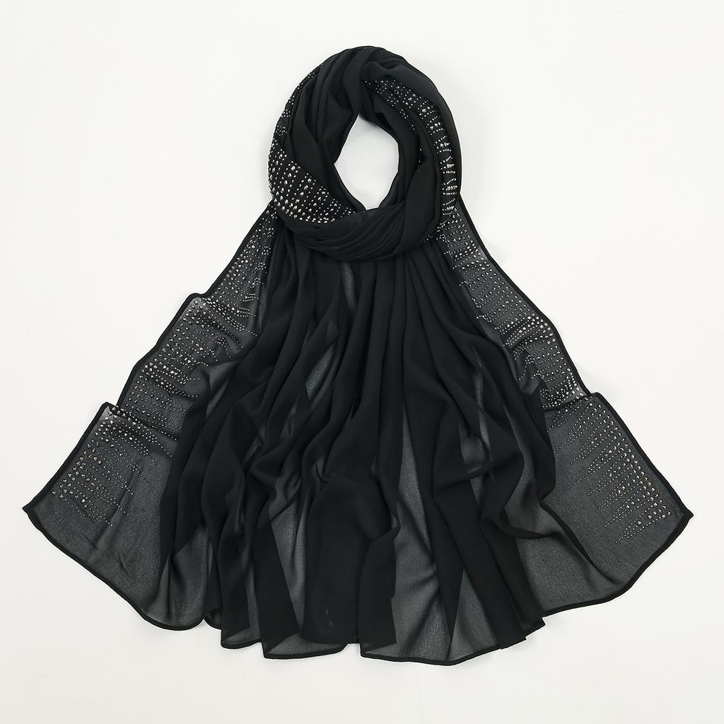 Shinny Rhinestone Chiffon Hijab Long Scarf Islam Hijabs Women's Turbans Head Wrap Sparkly Scarf Fashion Accessory 175*70CM