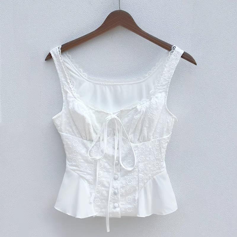 White Bow Sling Vest Women's Summer Wear Design Sense Unique Beautiful Shirt Sleeveless Shirt Top