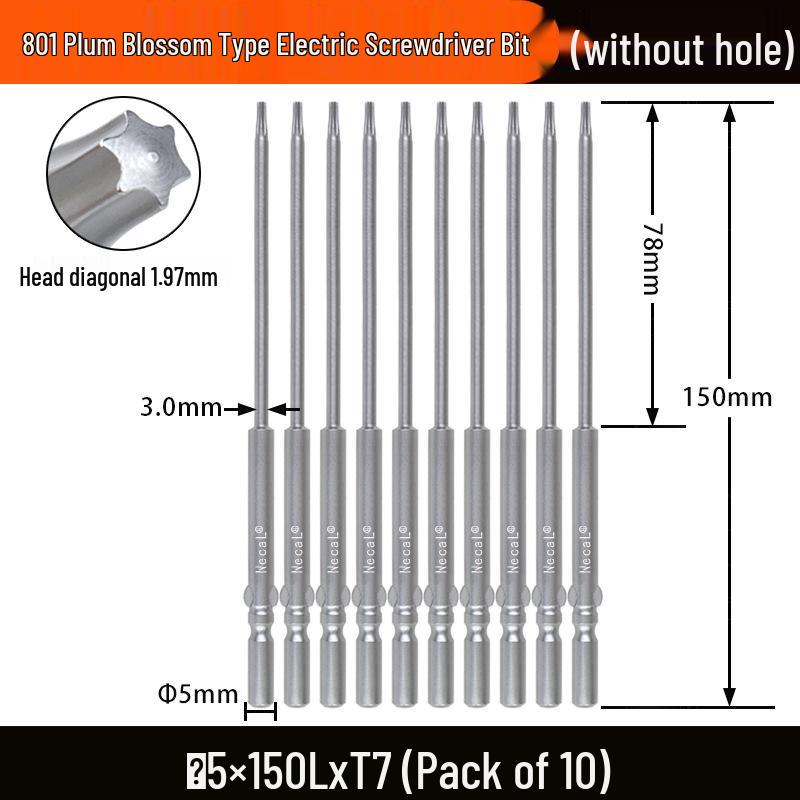 Nigao S2 Torx 801 Electric Screwdriver Bit, Solid Star-Shaped, 5mm Round Shank.