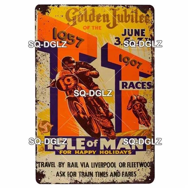 Mfoever Tin Motorcycle Metal Sign Vintage Plaque Poster Tin Sign Wall Decor For Bar Pub Club Retro TT Racing Poster Gift