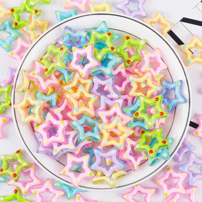 10Pcs Luminous Five-Pointed Star Friendship Necklace Making Beads Acrylic Beading Material Jewelry Accessories for Women