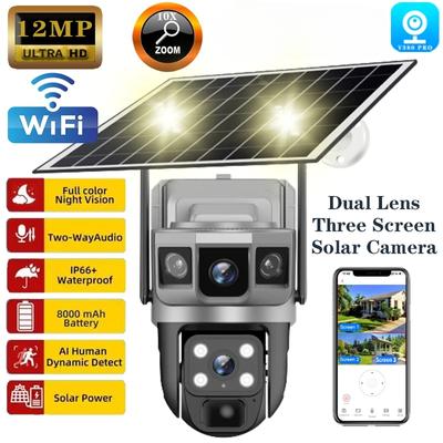 LS VISION Telecamera IP V380 Pro Solar WIFI/4G CCTV 12MP Due lenti Tre schermi Monitoraggio automatico Telecamera di sorveglianza di sicurezza impermeabile 6K per esterni PTZ