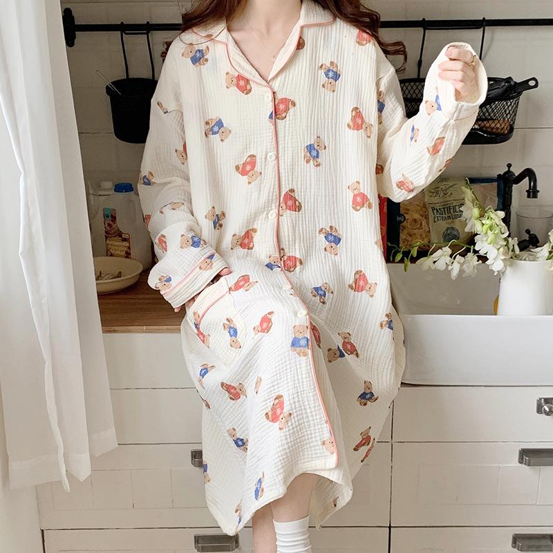 Pure Cotton Gauze Maternity Dress - Summer Nursing Nightgown for Hospital & Home, Plus Size, Women's Spring/Autumn Pregnancy Pajamas.