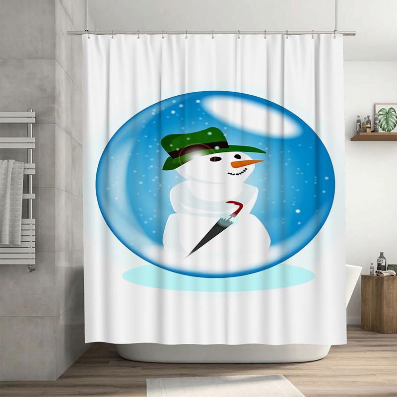

Tuniu Cute Snowman Winter Holiday Bathroom Shower Curtain Festive Decor Waterproof Fabric W60H190(CM)-1 Pcs