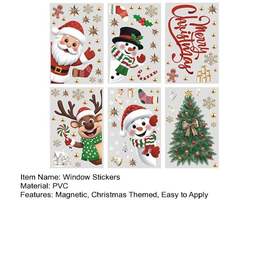 1 Set Christmas Magnetic Window Stickers Set Santa Snowman Reindeer Double-Sided Waterproof Decals Festive Decor