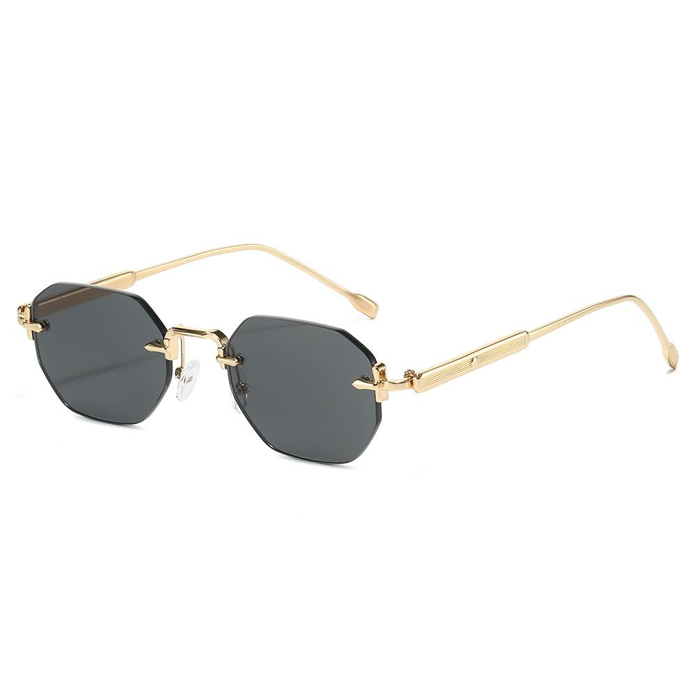 

3808 Rimless Faceted Sunglasses for Men Women, Fashion Geometric Metal Sun Glasses, Polygonal Shades with Beveled Edges 512372 as shown