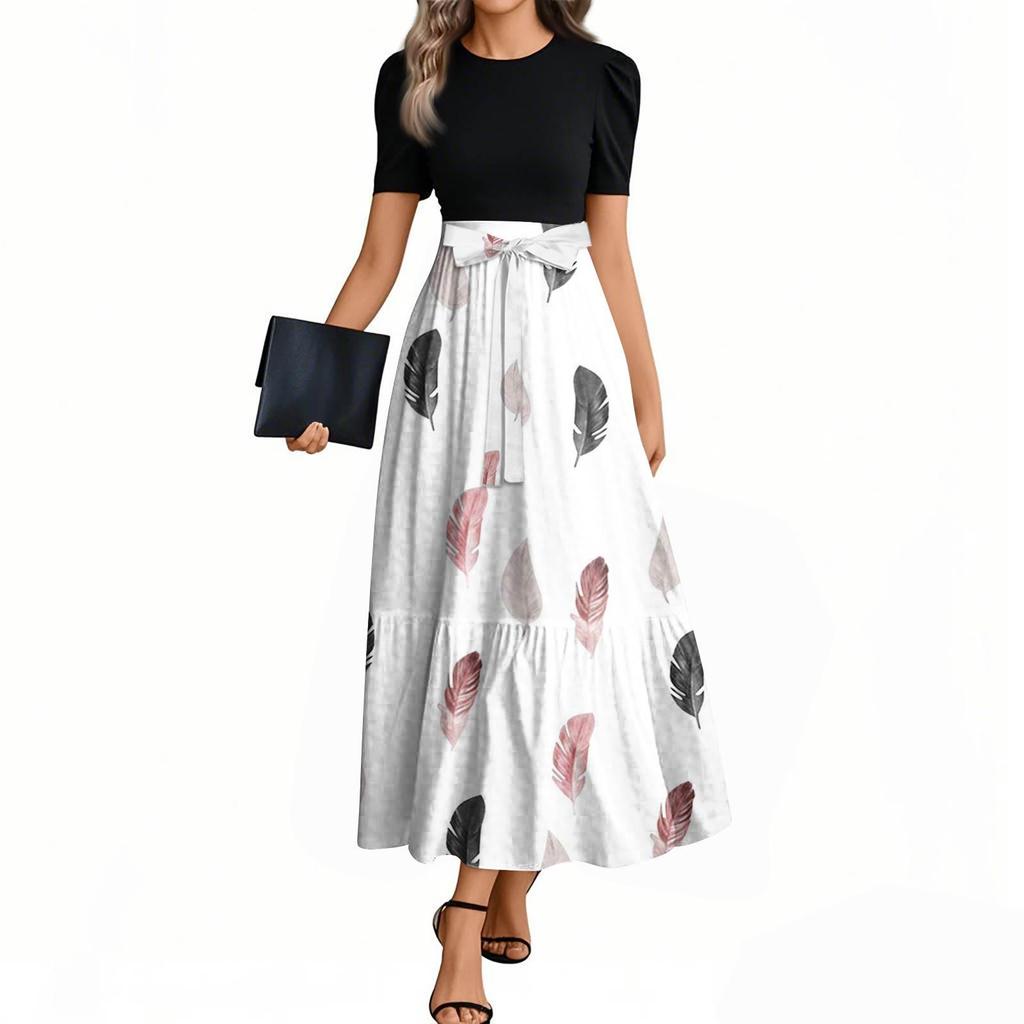 Women's Floral Print High Waist Fashionable And Elegant Dress