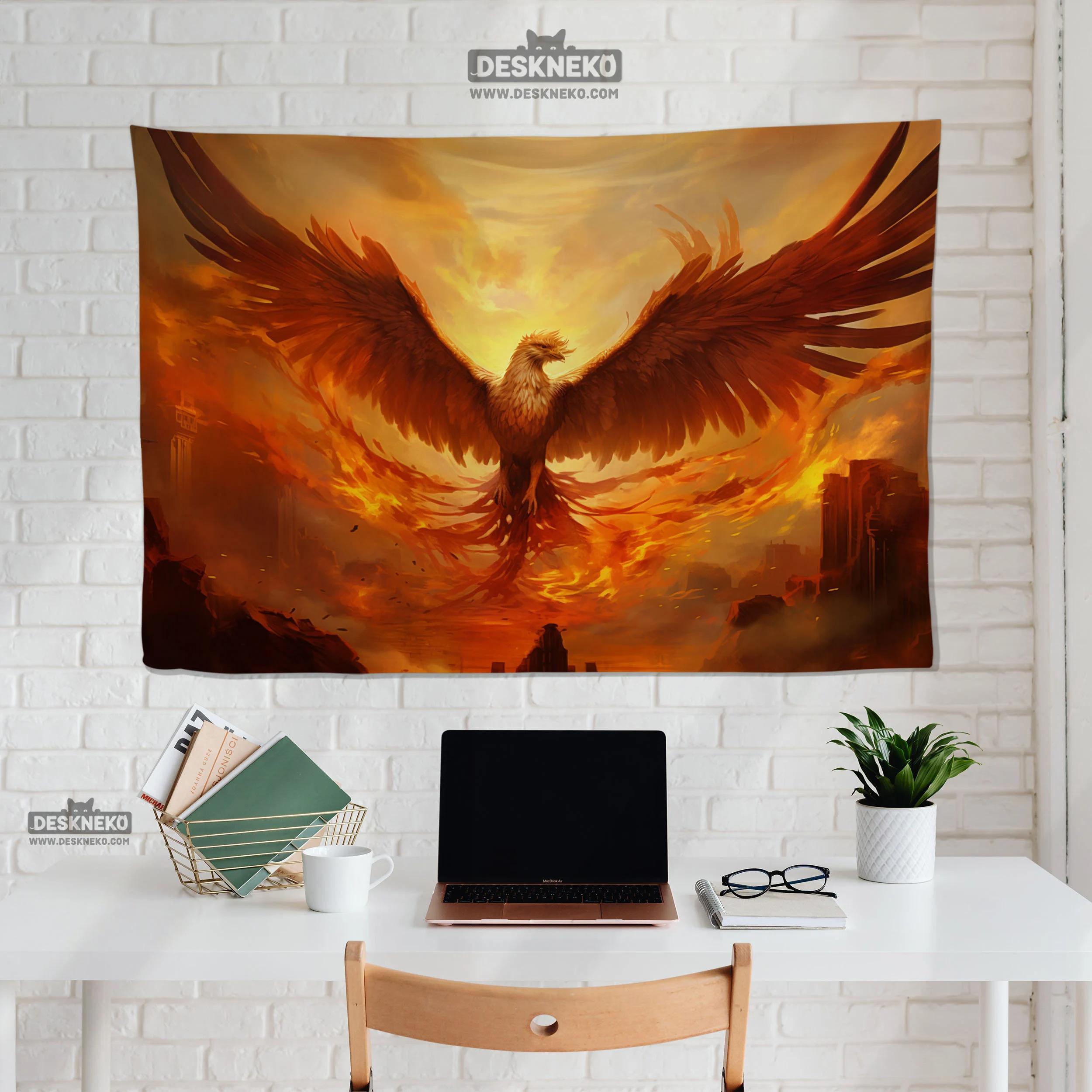 American Fantasy Phoenix Oil Painting Tapestry Flame Art Shooting Background Atmosphere Room Decoration 100X70CM