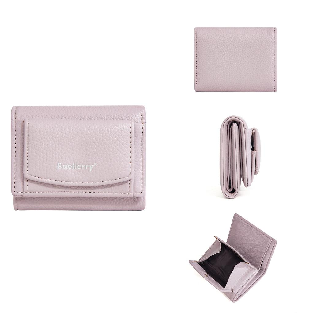 Pu Womens Wallet Short Card Holder With Solid Color Letter Pattern And Three Fold Design