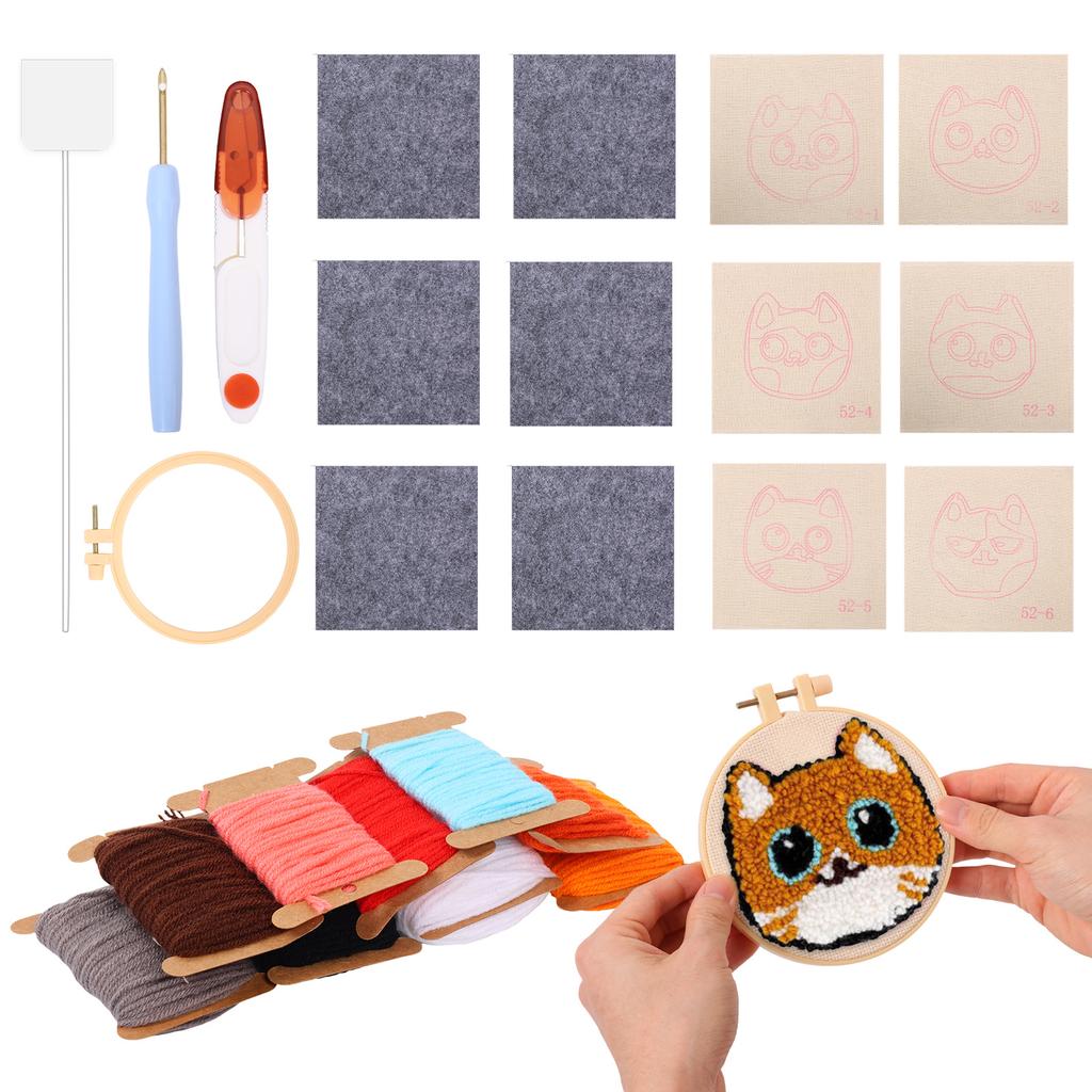 6 Pcs Punch Needle Cup Mat Kit DIY Punch Needle Embroidery Kit Multi-purpose Craft Punches Needles Cups Pad Set for Beginners