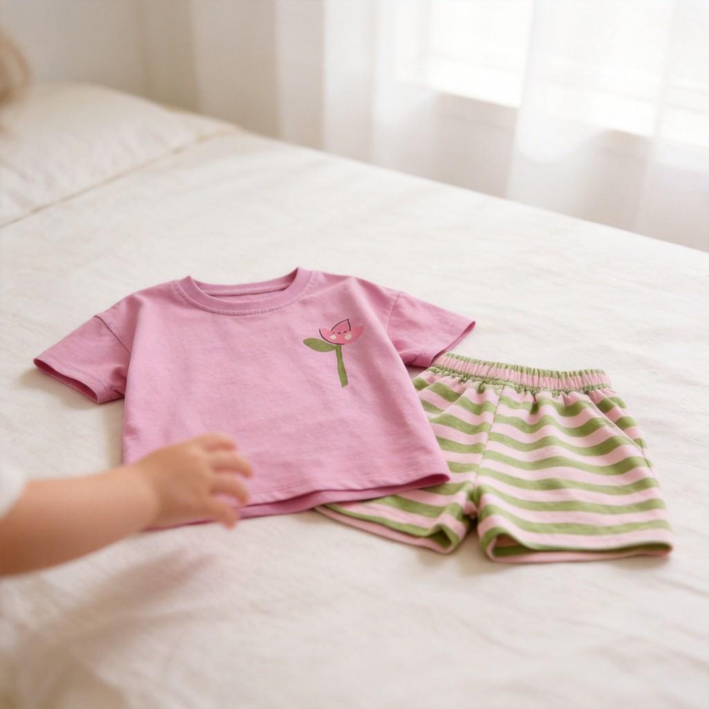 Set Estivo Due Pezzi in Cotone per Bambina con Stampe Cartoni Animati per Bambini dai 3 agli 8 Anni