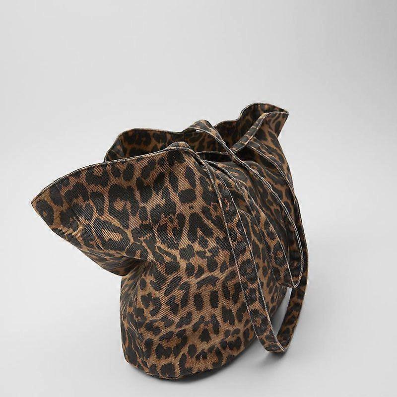 Leopard Print Large Capacity Single Shoulder Shopping Tote Bag for Women