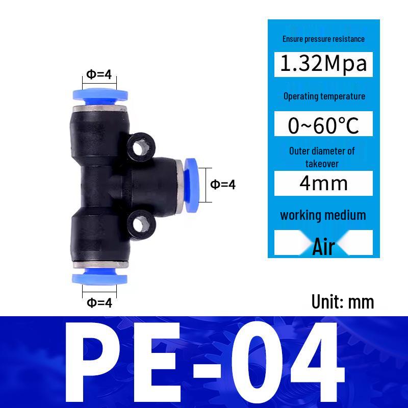Pneumatic Nylon Air Hose Quick Connect Fittings: PU Straight, PY 5-Way, Cross 4-Way, PZA 3-Way, PE Connector with White/Blue Cap