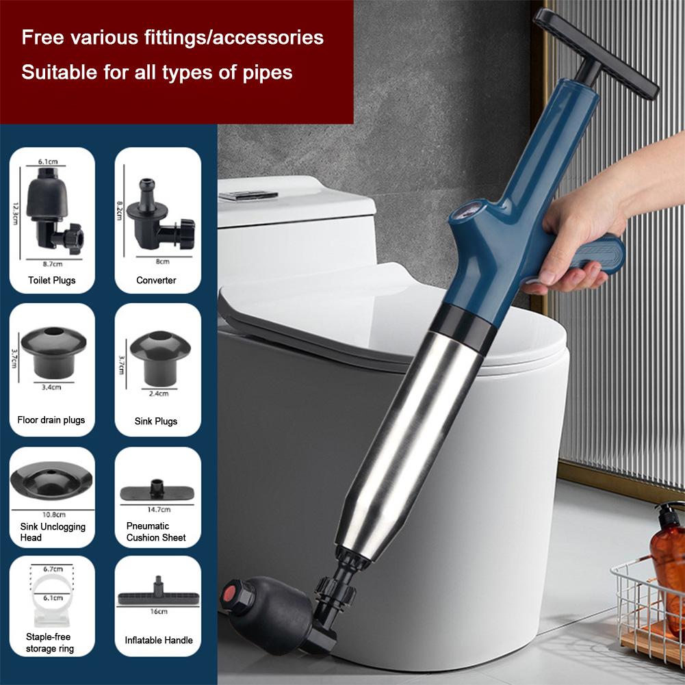 Drain Clog Remover Stainless Steel Electric Toilet Plunger Air Drain Blaster Toilet Plunge Blaster for Kitchen Bathroom