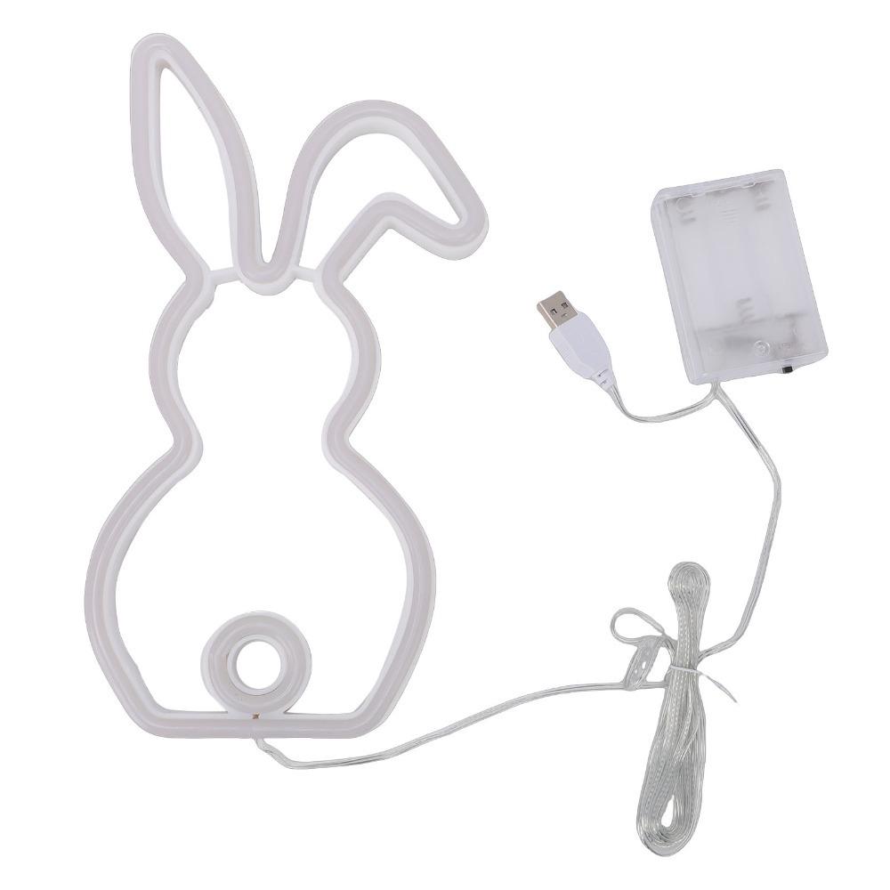 USB Battery Powered Bunny Neon Sign Bicolor LED Bunny Night Light Easter Bunny Sign For Club