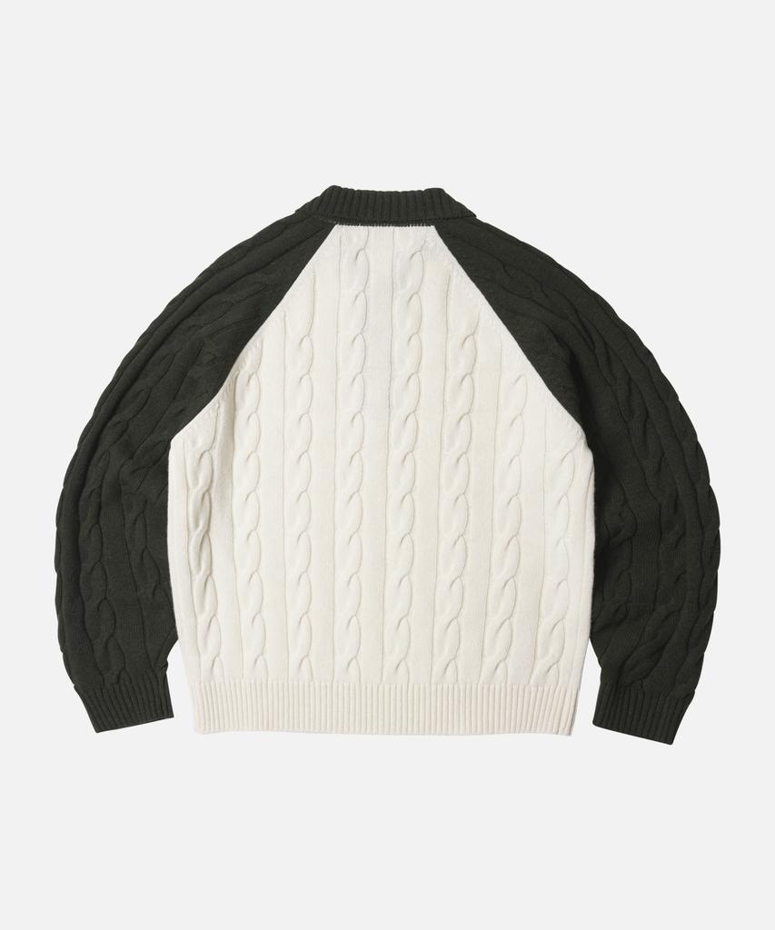 FRIZMWORKS Wool Cable Raglan Half Zip Knit _ Dark Olive