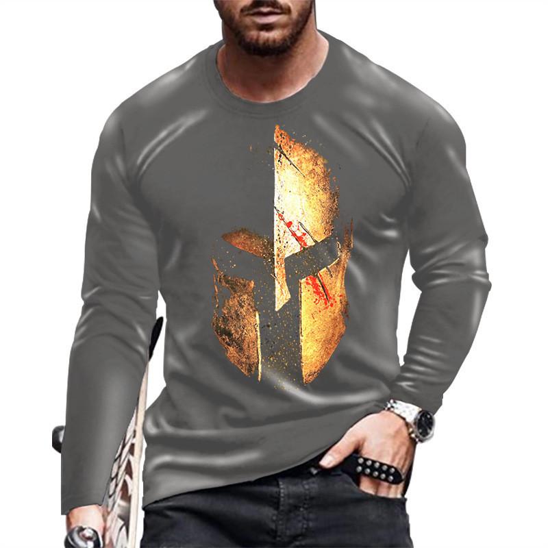Men Spring Autumn T Shirt Round Neck Long Sleeves Top Men's Sport Wear Plus Size Vintage 3d Print Pullover