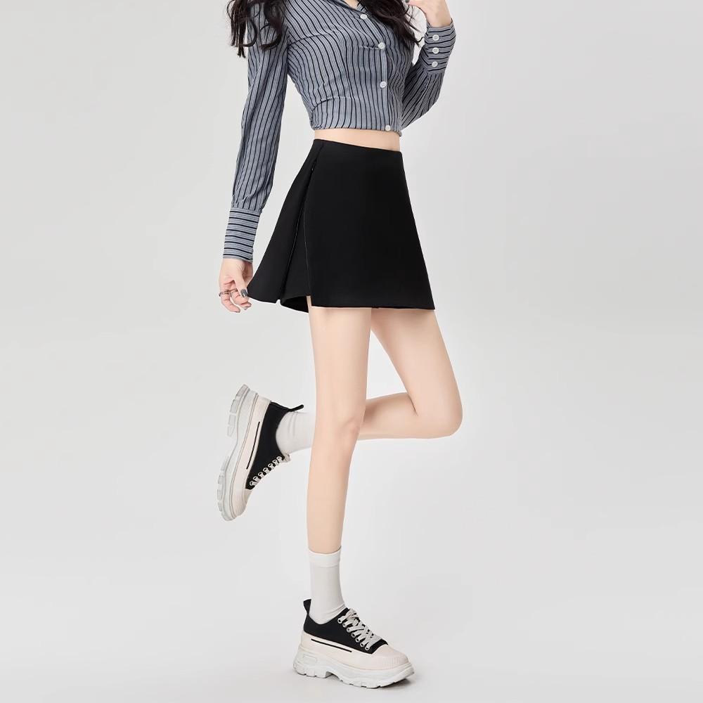 2025 Summer New Suit Fabric Skort Women High Waist A‑Line Anti‑Chafing Wrap Mini Skirt With Zipper For Petite Figures Slim Hip‑Hugging Style