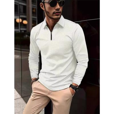 Herren Langarm Poloshirt Viertelreißverschluss Kragen Einfarbig Business Casual Oberteil Pullover Golfshirt T-Shirt Tops