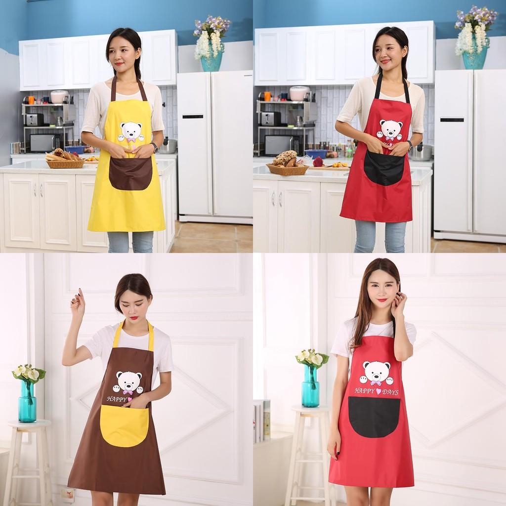 Breathable Cartoon Bear Print Sleeveless Neck Hang Kitchen Apron Stain Resistant