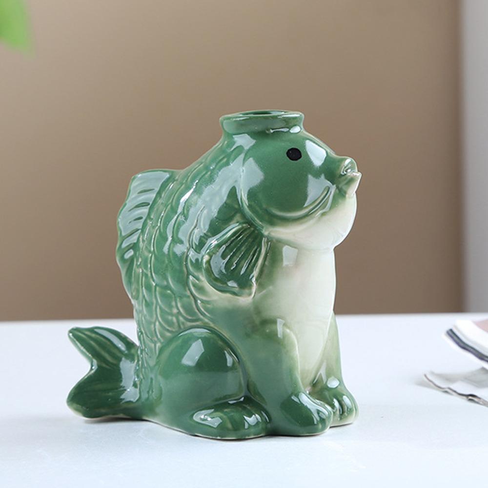 Fish-shaped Ceramic Succulent Planter Artistic Unique Decorative Flower Vase Handcrafted Simulated Plant Pot Ornament зелёный