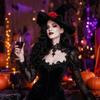 Halloween Witch Hat with Lace Trim and Rose