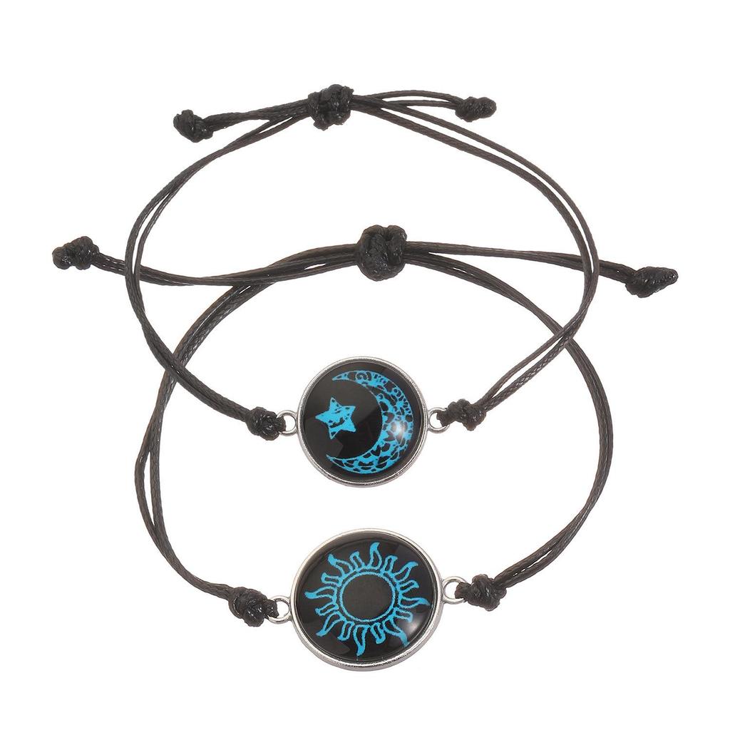 Pulseira Luminosa de Casal Sol e Lua - Design Trançado Feito à Mão
