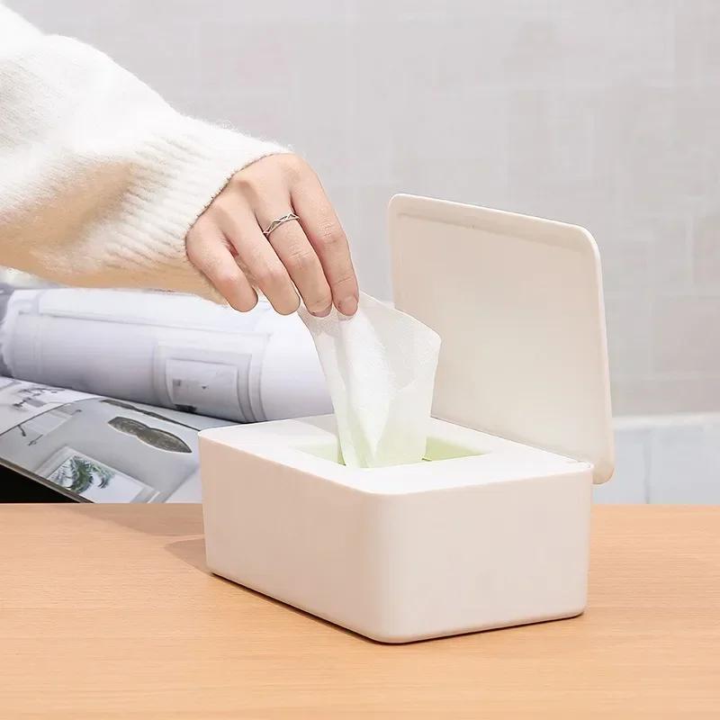 1PC Elegant Wet Tissue Box with Lid Dustproof Sealed Storage for Mask Tissues Desktop Bathroom Home Organizer