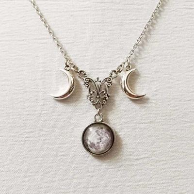 Collana Luna in Vetro di Cristallo, Ciondolo Mezzaluna Strega Semplice Collare Luna Regalo Pagano Mago