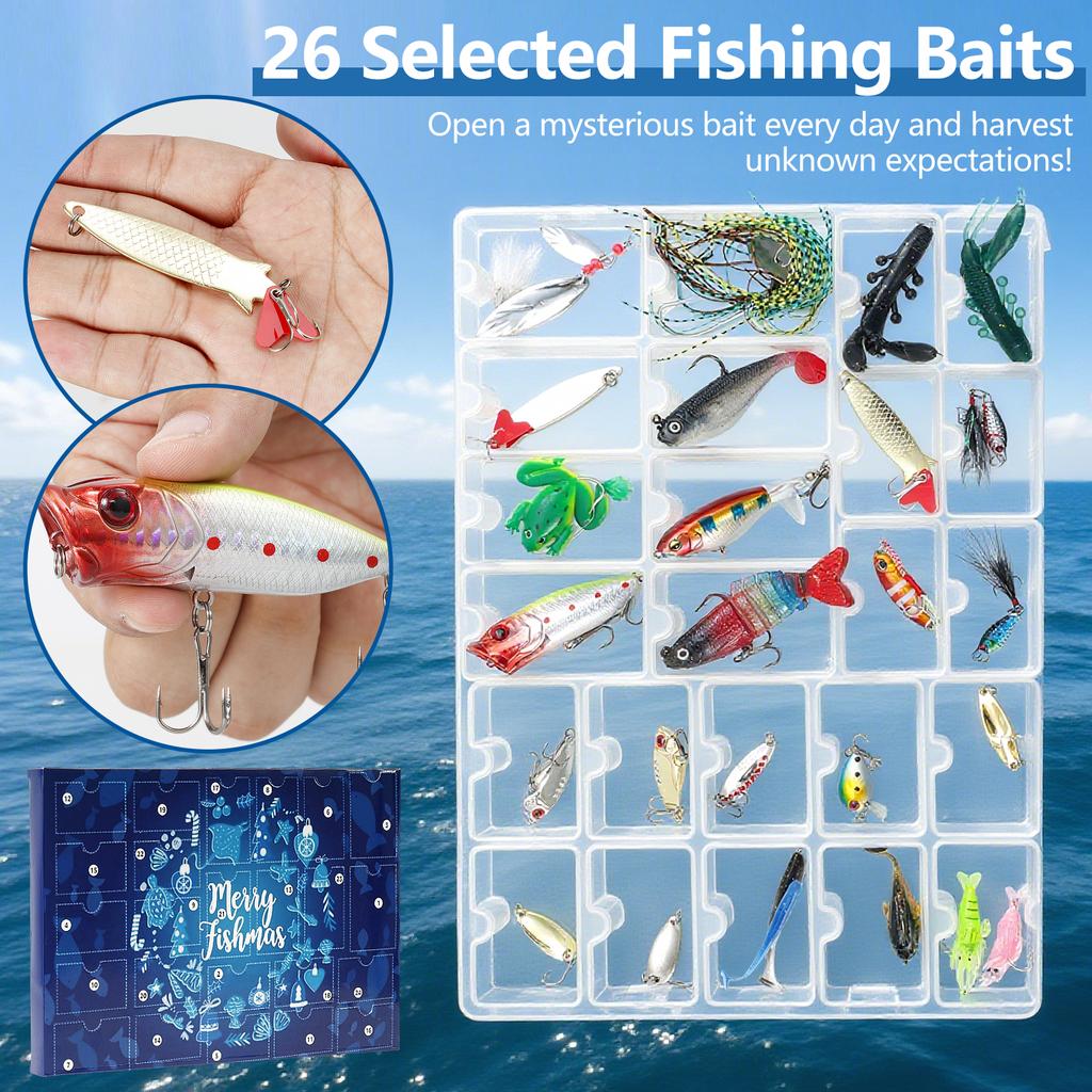 Fishing Advent Calendar Creative Fish Hook Set 24 Days Fishing Lure Advent Calendar Includes 26 Lures Christmas Gift for Fishers
