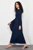 Women's Fashion Navy Blue Shawl Detailed Evening Dress Unlined Dress
