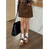 Petite Brown Suede A-Line Half-Skirt: High-Waist, Hip-Hugging Style for Spring & Autumn