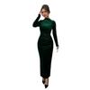 Spring and summer new European and American women's clothing sexy slim-fitting hip-wrapped high-neck long-sleeved velvet dress