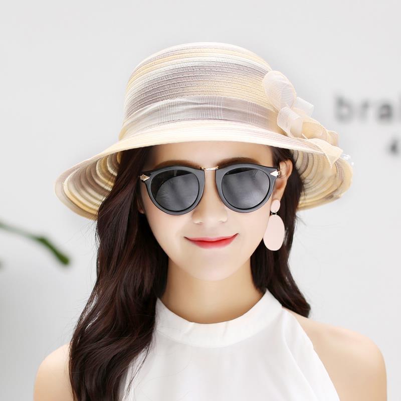 Gradual change Eugen yarn bucket hat flower sunscreen women's big eaves shading breathable hat dome hat women's casual sun hat