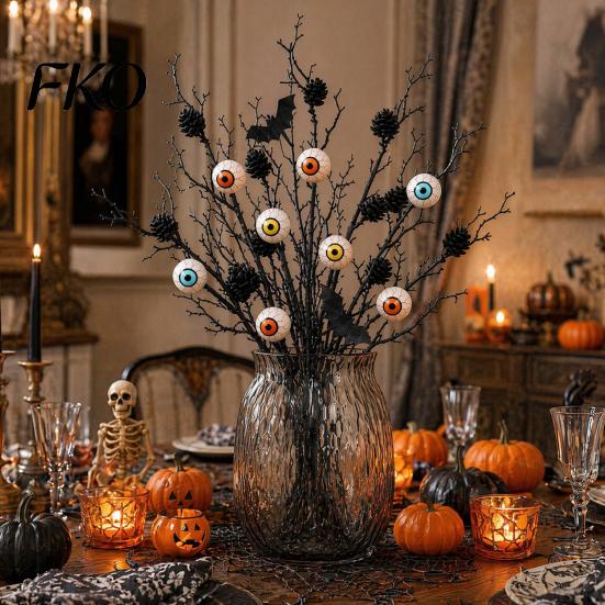 Halloween Artificial Branch Black Branches, Scary Eyeballs Picks with Bats Pine Bat And Eyeball Cones for Gothic Vase Filler, Floral