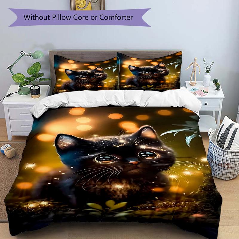 3pcs Anime Cat Comforter Set with One Quilt Cover and Two Pillowcases (No Core), Home Decor, Festival Gift, Polyester Fabric, Anime Cartoon Design